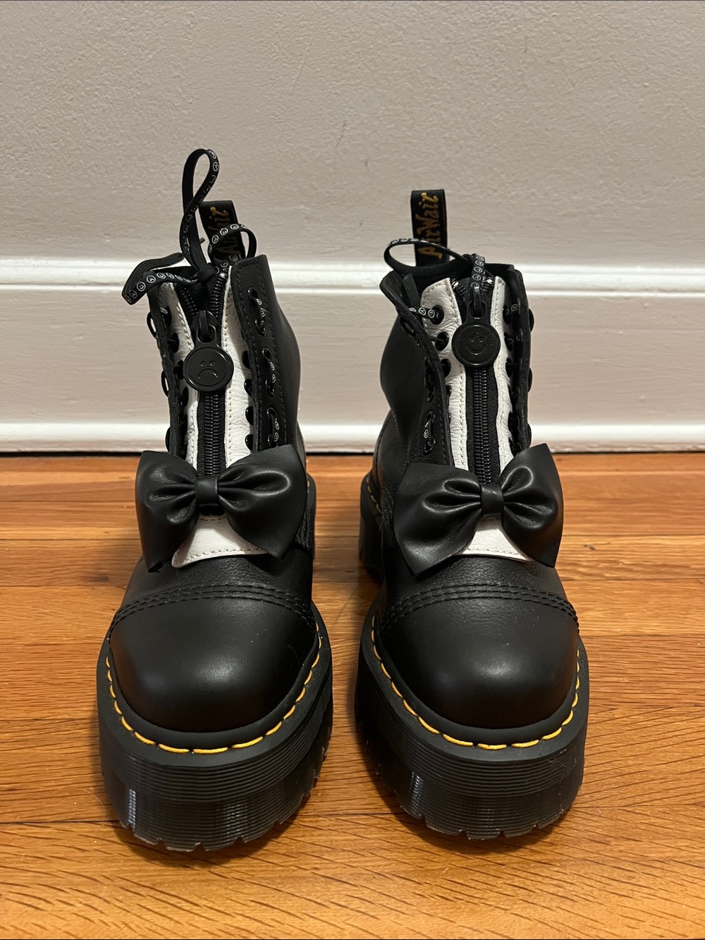 Dr. Martens x Lazy Oaf Black & White Bow Lace-Up Boots